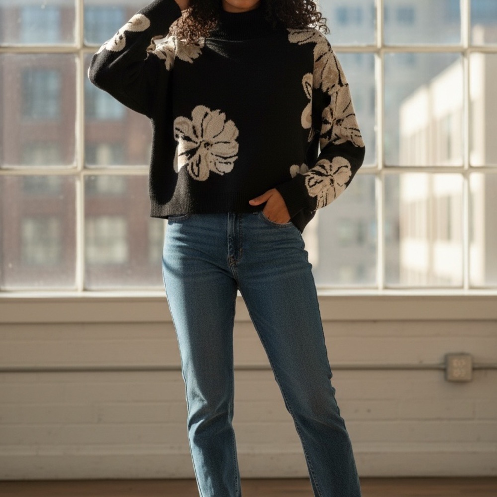 Commense Black and Cream Knit Sweater
